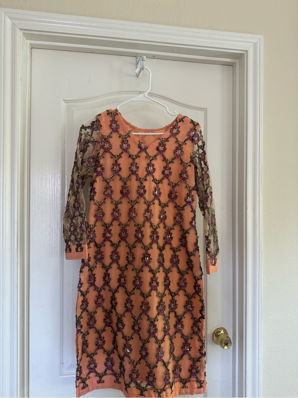 Peach Embellished Beaded Kurti